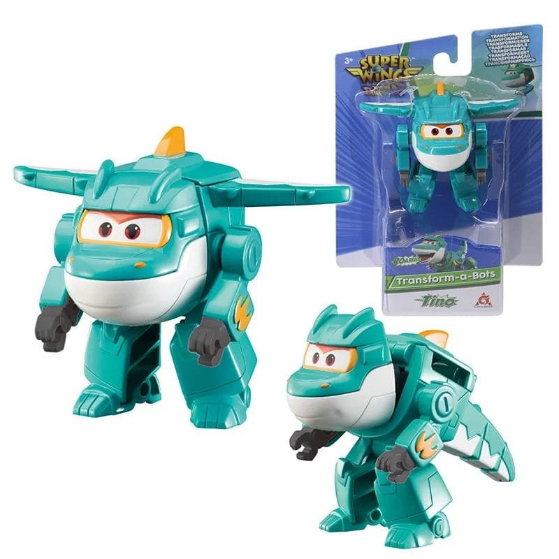 Super Wings Mini Transforming Robots turquoise figures with packaging for building a full 36 character collection.