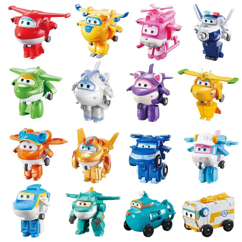 Super Wings Mini Transforming Robots 36 types action figure lineup for collecting, imaginative play, and kids gifting.