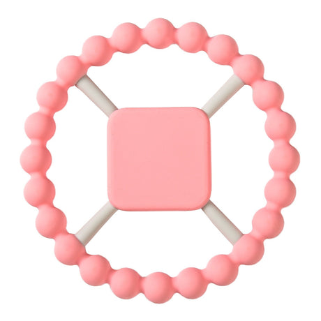 Pink teething ring with a square handle