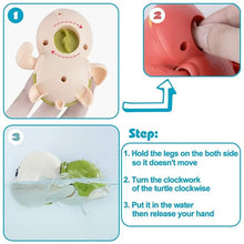 Swimming Turtle and Whale Bath Toys clockwork winding instructions for battery-free swimming action at bath time.