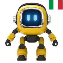 Yellow robot with a glowing screen face and an Italian flag in the corner