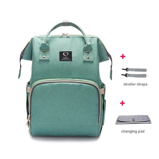 Teal USB Large Capacity Nappy Bag waterproof baby travel bag for weekend trips, park visits, and pram outings.