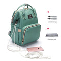 Teal USB Large Capacity Nappy Bag waterproof maternity backpack with stroller straps for organised days out with baby.