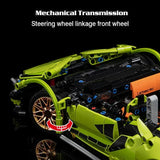 Model car with highlighted steering wheel linkage and front wheel