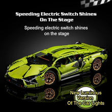 Tech Building Blocks RC Static Racing Car with glowing lights for night-time driving play and eye-catching display.