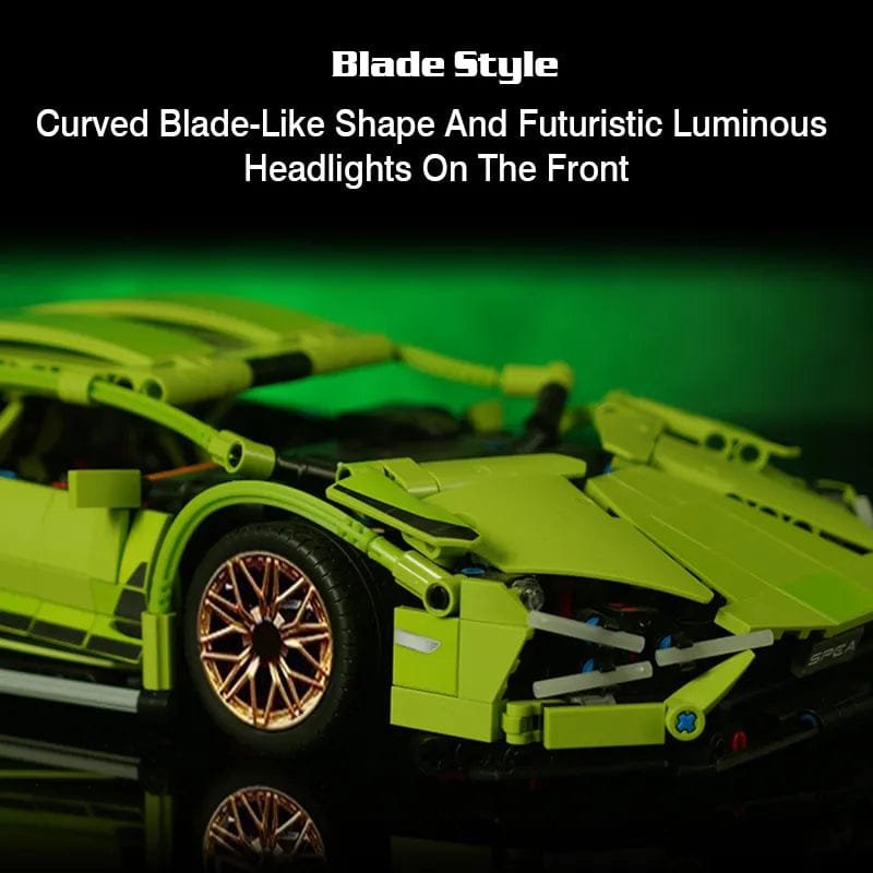 Tech Building Blocks RC Static Racing Car green futuristic model for collectible display and hands-on construction play.