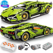 Tech Building Blocks RC Static Racing Car construction toy set in green for model building, STEM play, and display.