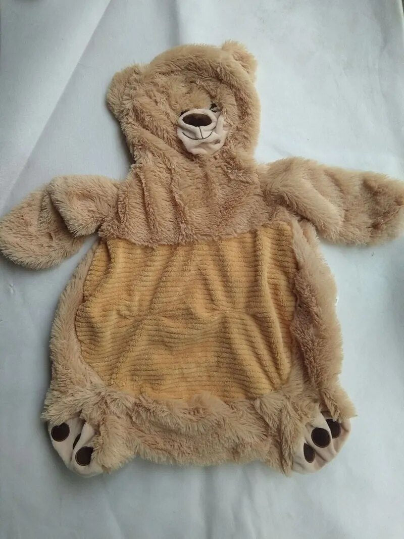 Teddy bear plush baby seat sofa cover shown unfilled, a soft animal chair shell for easy filling and nursery seating.