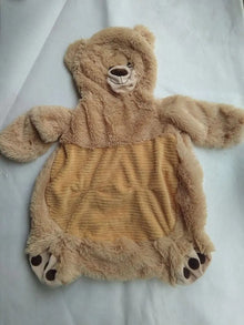 Teddy bear plush baby seat sofa cover shown unfilled, a soft animal chair shell for easy filling and nursery seating.