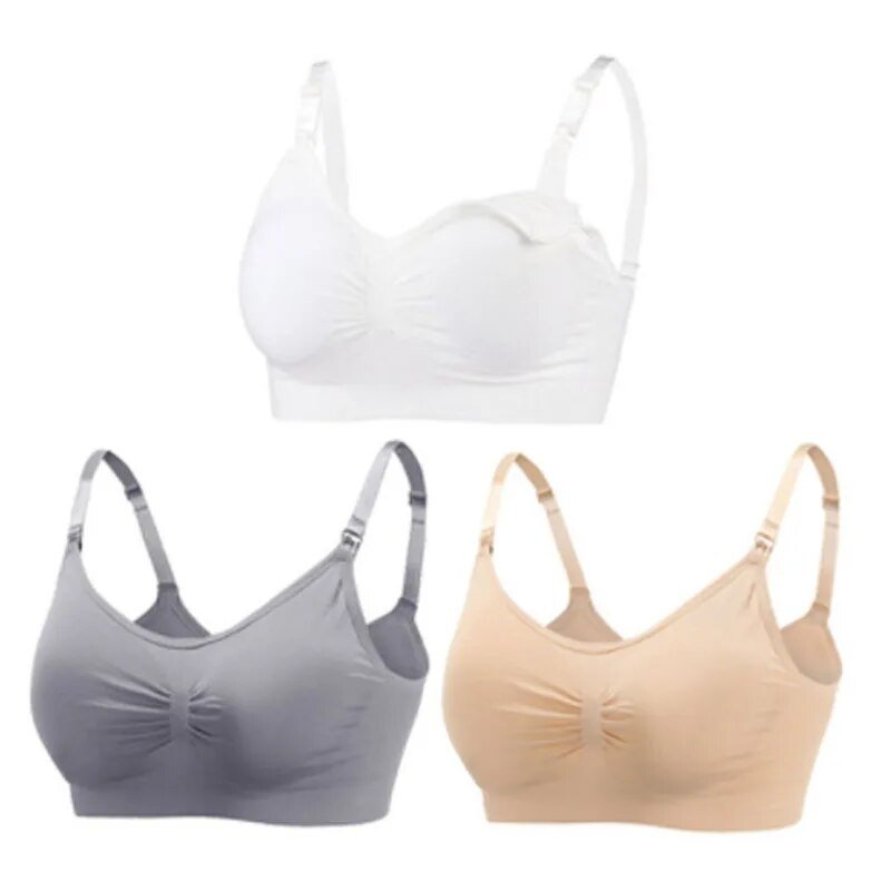 3pc Maternity Nursing Bra Set, Beige soft stretch design, for back-to-work pumping sessions.