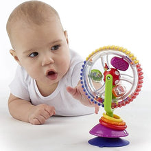 Three-Color Rotating Ferris Wheel Baby Rattle with suction cup base for high chair and stroller play.