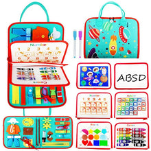 Toddler Busy Board activity set with colorful pages and tools for early sensory and skill learning.