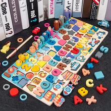 Montessori wooden math puzzle for toddlers with numbers and letters for early hands-on counting practice.