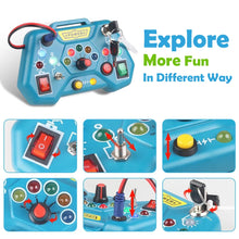 Toy control panel with various switches and buttons.