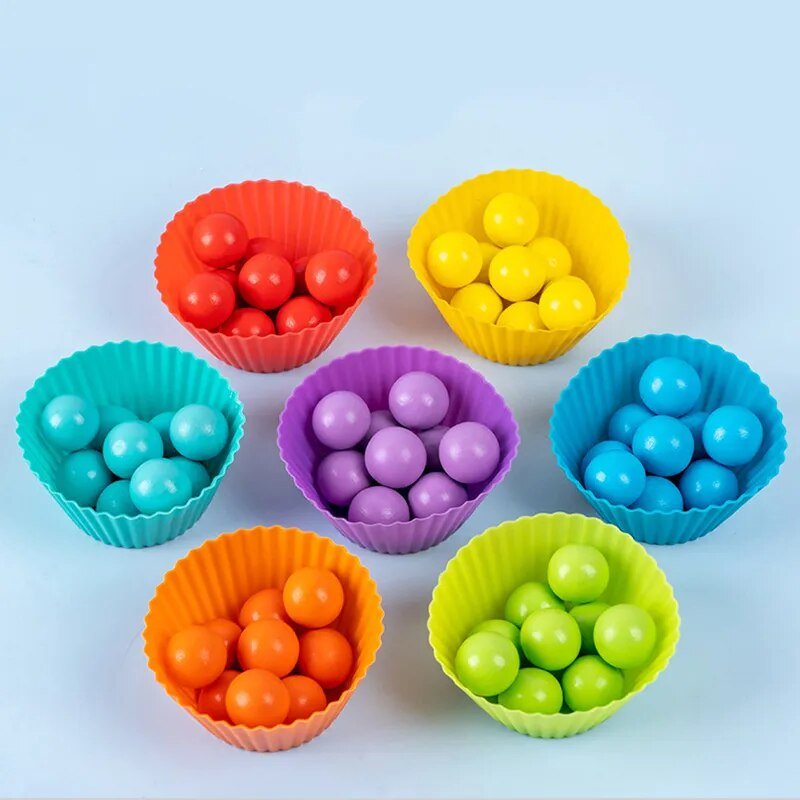 Colorful silicone cupcake liners with spherical objects