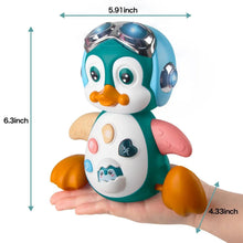 Toy penguin with dimensions.