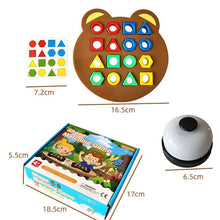 Educational toy set with shape matching game, box, and bell.