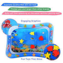Toddler Water Play Mat with ocean graphics tummy time pad for crawling practice and backyard play.