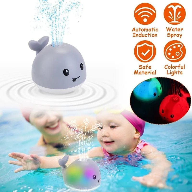 Whale bath toy with automatic induction water spray for toddlers, keeping children engaged and entertained throughout bath time.