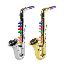 8-Tone Toy Saxophone in gold and silver colour options for kids musical play, party props, and gift giving.