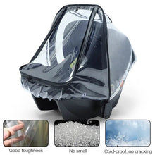 Transparent EVA Baby Safety Seat Rain Cover giving full coverage to keep infants dry on stroller and car seat trips.
