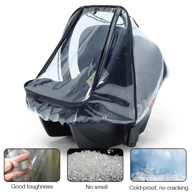 Transparent EVA Baby Safety Seat Rain Cover giving full coverage to keep infants dry on stroller and car seat trips.