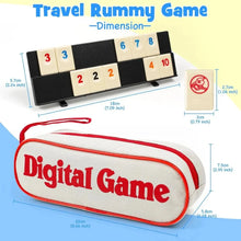 Travel rummy game rack, joker tile and canvas bag with measurements