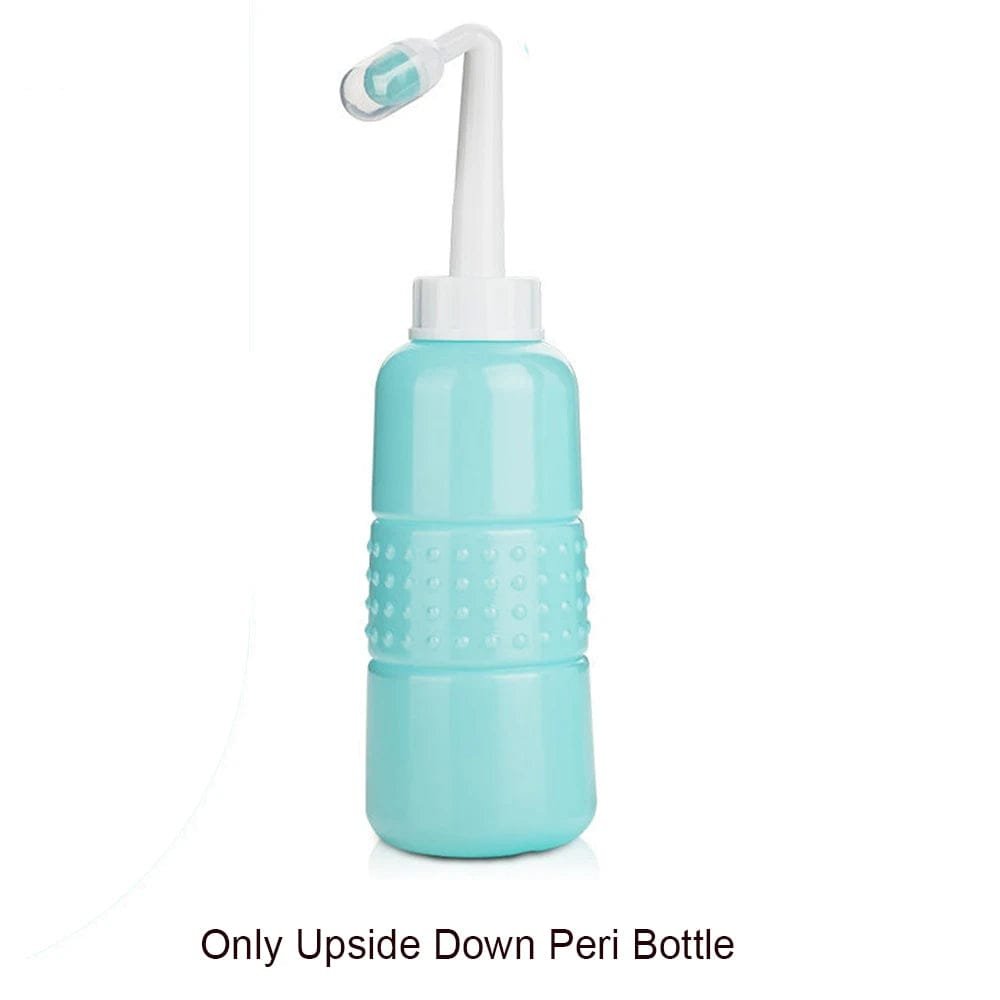 Turquoise pump peri bottle for postpartum perineal cleansing, offering a controlled and gentle water flow.