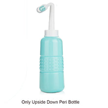 Turquoise pump peri bottle for postpartum perineal cleansing, offering a controlled and gentle water flow.