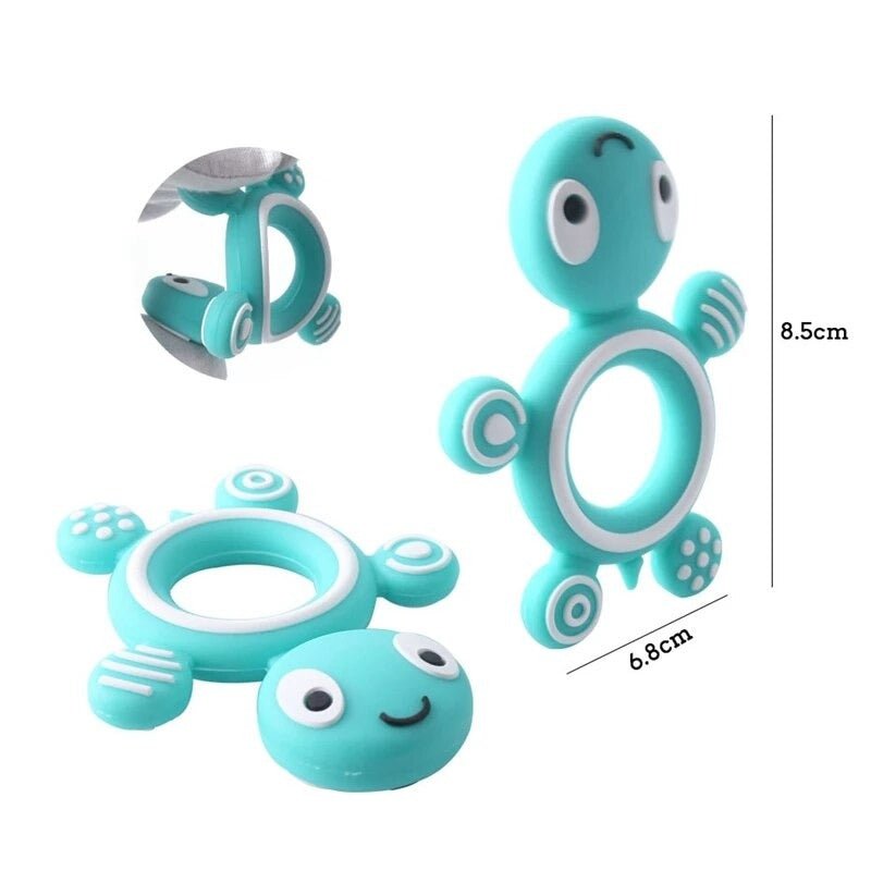 Turtle Silicone Teether front view for baby-safe chewing and gum soothing during teething.