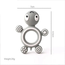 Turtle Silicone Teether in gray and white two-tone design for baby-safe teething comfort.