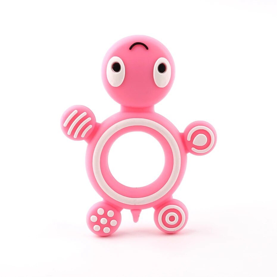 Turtle Silicone Teether in pink for baby-safe teething comfort and sensory chewing play.