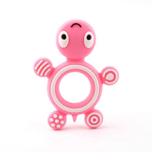 Turtle Silicone Teether in pink and white two-tone design for baby-safe teething comfort.