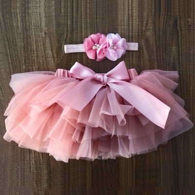 Lovely pink tulle tutu bloomers and headband look for baby girl everyday dressing and sunny weekend outings.
