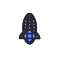 TV remote style baby teether with raised number keys for gum massage and curious chewing.