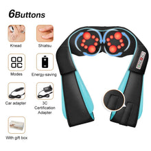 U-Shape Shiatsu Massager front view with feature details for targeted kneading relief on neck, shoulders, and back.