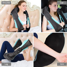 U-Shape Shiatsu Massager used on shoulders, back, legs, and in the car for full body muscle relief on the go.