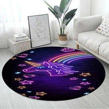 3D Unicorn Cartoon Area Rug in design 13 at 150cm diameter, a large round non-slip kids mat for big play spaces and open living room floors.