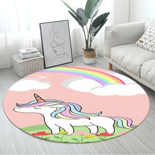 3D Unicorn Cartoon Area Rug in design 16 at 60cm diameter, a large round non-slip kids mat for cot-side corners and small bedroom nooks.