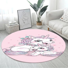 3D Unicorn Cartoon Area Rug in design 19 at 100cm diameter, a large round non-slip kids mat for playroom seating and everyday toy play.