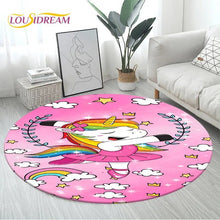 Unicorn 3D round kids rug in the 80cm diameter size, a soft floor mat for small bedrooms and cot-side use.