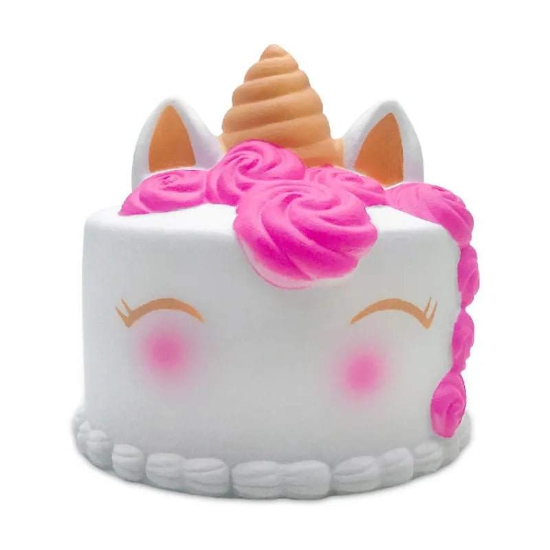 Unicorn squishy toy with pink horn for imaginative play, birthday gifts, and sensory calm.