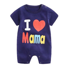 Navy blue baby romper with 'I ❤️ Mama' text 