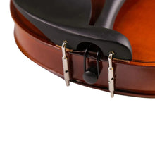 Close-up of the natural 1/8 violin f-holes and chin rest for craftsmanship inspection before practice.