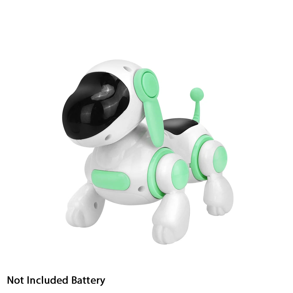 Light green and white robot dog on a white background with the note Not Included Battery