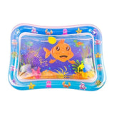 Inflatable water mat with underwater scene design on a white background