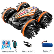 Water-Ready Amphibious Stunt RC Vehicle in black and orange for all-terrain outdoor fun.