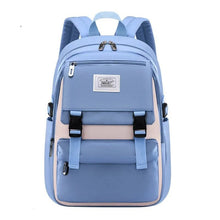Light blue Waterproof High School Backpack for Girls, a spacious campus bag for carrying books, laptops, and daily school supplies.