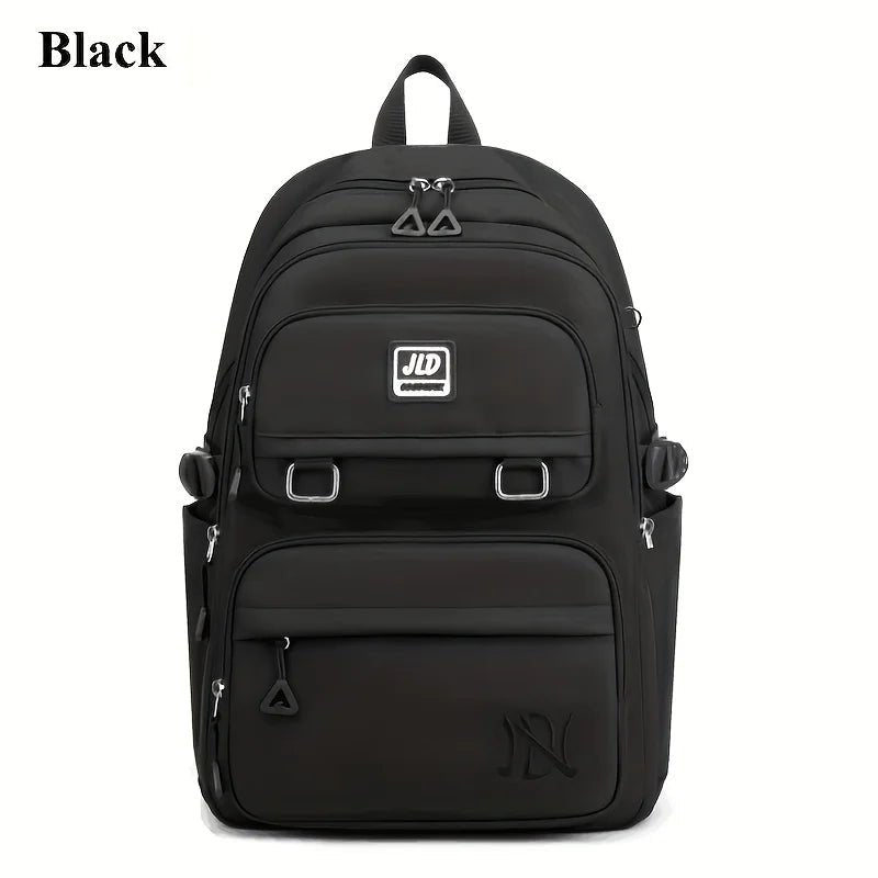 Black backpack with visible branding 