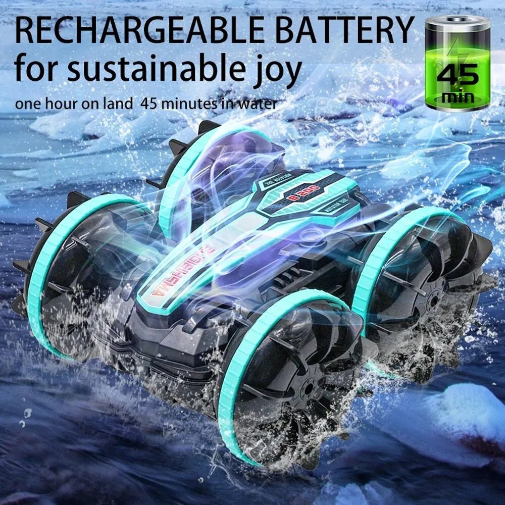 Amphibious RC Stunt Car with 360-degree spin action for pool and water play.